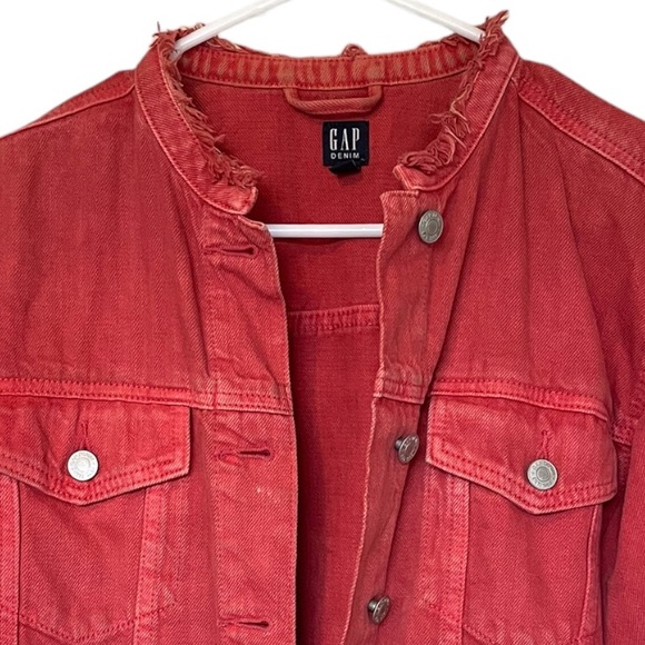 GAP Fringe Boho Denim Jacket with wide bell flared sleeves in Red Crimson S - Picture 13 of 13